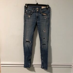 Rag & Bone Zipper Capri Ripped Skinny Blue Jeans Size 25